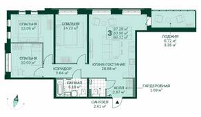 ЖК «Magnifika», планировка 3-комнатной квартиры, 87.10 м²