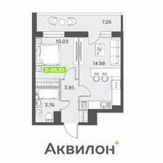 ЖК «Аквилон All in 3.0», планировка 1-комнатной квартиры, 36.35 м²