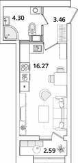 ЖК «БелАрт», планировка студии, 25.33 м²