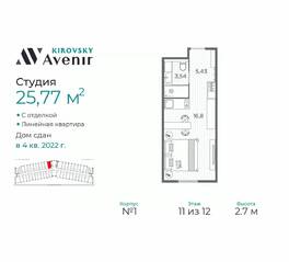 Апарт-комплекс «Kirovsky Avenir», планировка студии, 25.77 м²