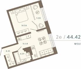 Апарт-комплекс «17/33 Петровский остров», планировка 1-комнатной квартиры, 44.42 м²