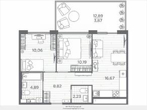 ЖК «Plus Пулковский», планировка 2-комнатной квартиры, 56.73 м²