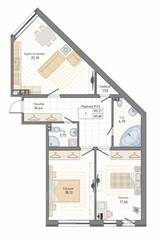 ЖК «Мануфактура James Beck», планировка 2-комнатной квартиры, 89.88 м²
