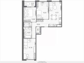 ЖК «Plus Пулковский», планировка 3-комнатной квартиры, 77.04 м²