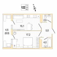 ЖК «Lotos Club», планировка 1-комнатной квартиры, 48.10 м²