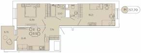 ЖК «Аквилон Stories», планировка 2-комнатной квартиры, 57.70 м²