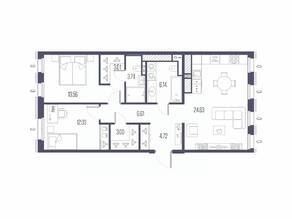 ЖК «Сампсониевский, 32», планировка 2-комнатной квартиры, 77.41 м²