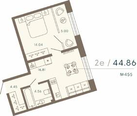 Апарт-комплекс «17/33 Петровский остров», планировка 1-комнатной квартиры, 44.86 м²