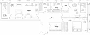 ЖК «Тайм Сквер», планировка 2-комнатной квартиры, 76.60 м²