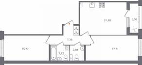 ЖК «Б15», планировка 2-комнатной квартиры, 70.93 м²