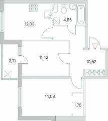 ЖК «Ясно. Янино», планировка 2-комнатной квартиры, 56.21 м²