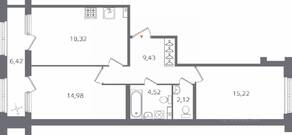 ЖК «Б15», планировка 2-комнатной квартиры, 67.80 м²