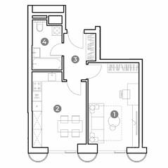МФК «Nametkin Tower», планировка 1-комнатной квартиры, 41.00 м²