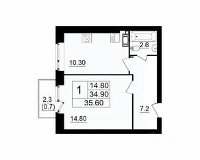 МЖК «Итальянский квартал», планировка 1-комнатной квартиры, 35.60 м²