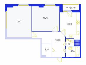 ЖК «Эврика», планировка 2-комнатной квартиры, 78.00 м²