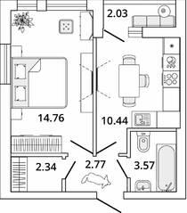 ЖК «Master Place», планировка 1-комнатной квартиры, 34.89 м²