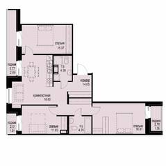 ЖК «iD Svetlanovskiy», планировка 3-комнатной квартиры, 90.38 м²