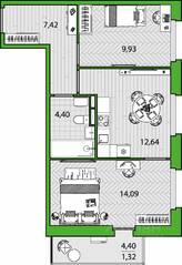 ЖК «FRIENDS», планировка 2-комнатной квартиры, 49.80 м²