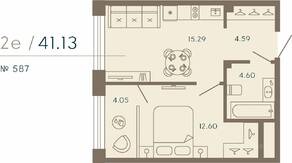 Апарт-комплекс «17/33 Петровский остров», планировка 1-комнатной квартиры, 41.13 м²