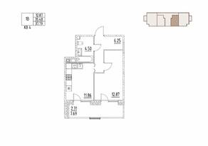 ЖК «Loft у озера», планировка 1-комнатной квартиры, 37.79 м²