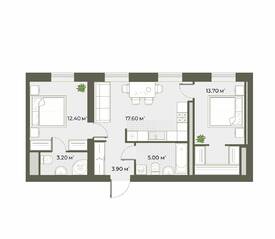ЖК «Аура», планировка 2-комнатной квартиры, 55.00 м²