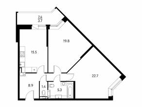 ЖК «Солнечный парк», планировка 2-комнатной квартиры, 77.29 м²