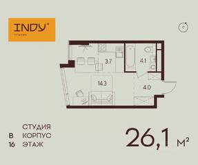 ЖК «Indy Towers», планировка студии, 26.10 м²