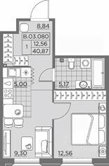 ЖК «Alter», планировка 1-комнатной квартиры, 40.90 м²