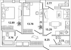 ЖК «Master Place», планировка 2-комнатной квартиры, 58.09 м²