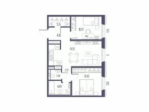 ЖК «Сампсониевский, 32», планировка 2-комнатной квартиры, 58.44 м²