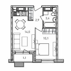 ЖК «Квартал Светлый», планировка 1-комнатной квартиры, 31.50 м²
