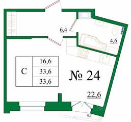 ЖК «Орловский бульвар», планировка студии, 33.60 м²