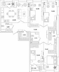 ЖК «БелАрт», планировка 4-комнатной квартиры, 115.23 м²