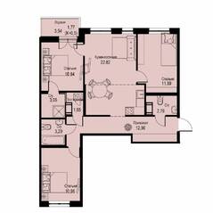 ЖК «ID Кудрово», планировка 3-комнатной квартиры, 82.03 м²