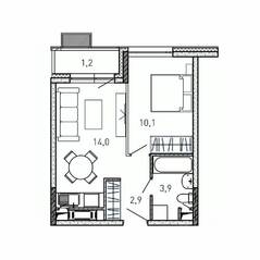 ЖК «Квартал Светлый», планировка 1-комнатной квартиры, 32.10 м²