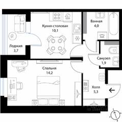 МЖК «Экография», планировка 1-комнатной квартиры, 37.40 м²