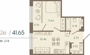 Апарт-комплекс «17/33 Петровский остров», планировка 1-комнатной квартиры, 41.65 м²
