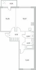 ЖК «Ясно. Янино», планировка 2-комнатной квартиры, 62.94 м²