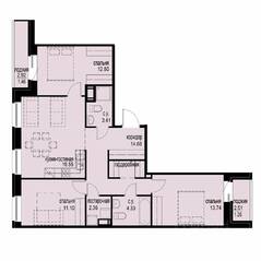 ЖК «iD Svetlanovskiy», планировка 3-комнатной квартиры, 84.69 м²