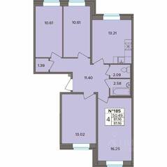 ЖК «Капральский», планировка 4-комнатной квартиры, 81.16 м²