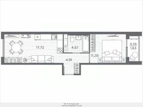 ЖК «Plus Пулковский», планировка 1-комнатной квартиры, 40.03 м²