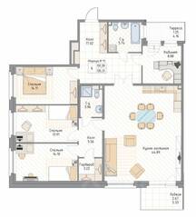 ЖК «Квадрия», планировка 4-комнатной квартиры, 135.31 м²