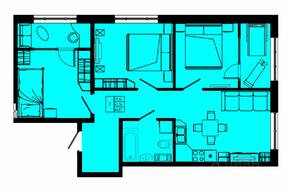 ЖК «Pixel», планировка 3-комнатной квартиры, 66.57 м²