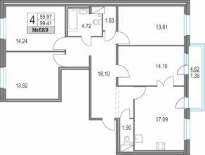 ЖК «Приморский квартал», планировка 4-комнатной квартиры, 99.41 м²