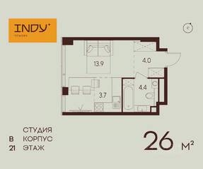 ЖК «Indy Towers», планировка студии, 26.00 м²