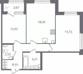 ЖК «Б15», планировка 2-комнатной квартиры, 60.65 м²