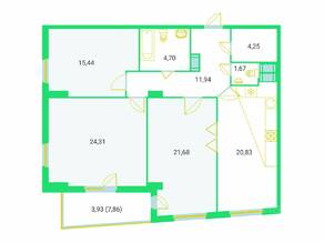 ЖК «Эврика», планировка 3-комнатной квартиры, 108.00 м²