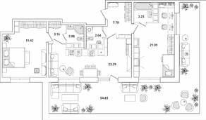 ЖК «БелАрт», планировка 2-комнатной квартиры, 99.96 м²