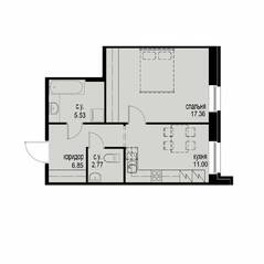 ЖК «iD Svetlanovskiy», планировка 1-комнатной квартиры, 43.51 м²