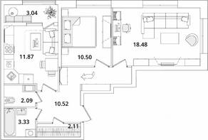 ЖК «БелАрт», планировка 2-комнатной квартиры, 60.42 м²